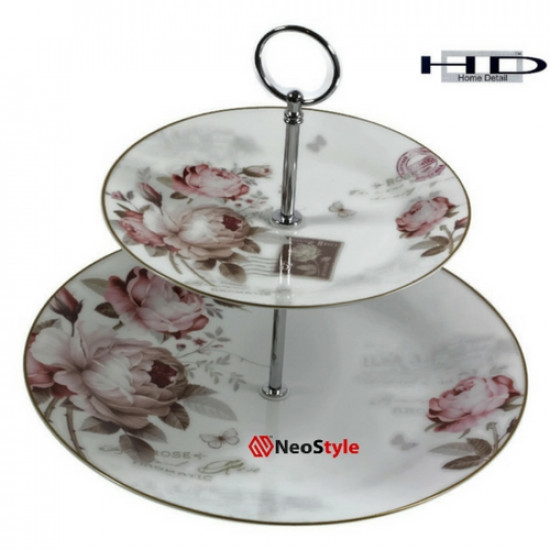 Порцеланово Плато на две нива-Рози на супер цена от Neostyle.bg